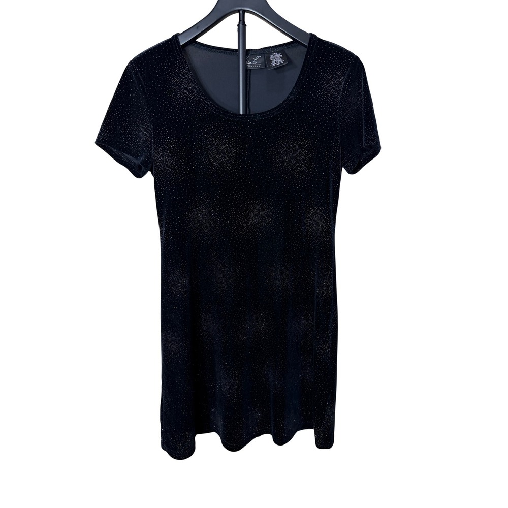 Kathie Lee Collection 90s Black Velvet Glitter Sunburst Mini Dress Womens S 4/6‎